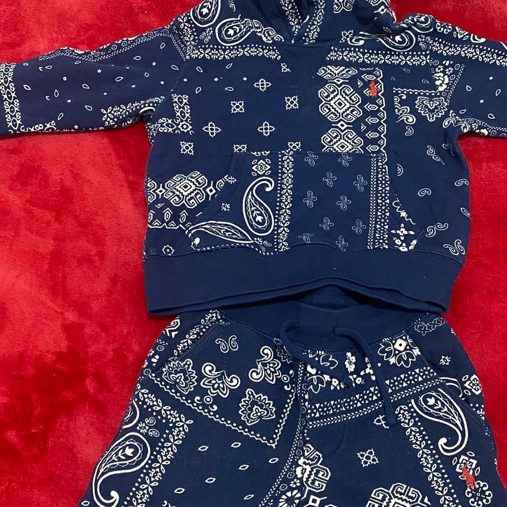 Navy Bandana Print Hoodie and Pants Set